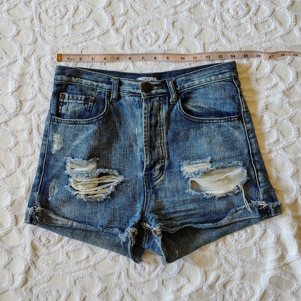 Tobi Mid Rise Ripped Cuffed Denim Shorts 26 - Picture 9 of 13